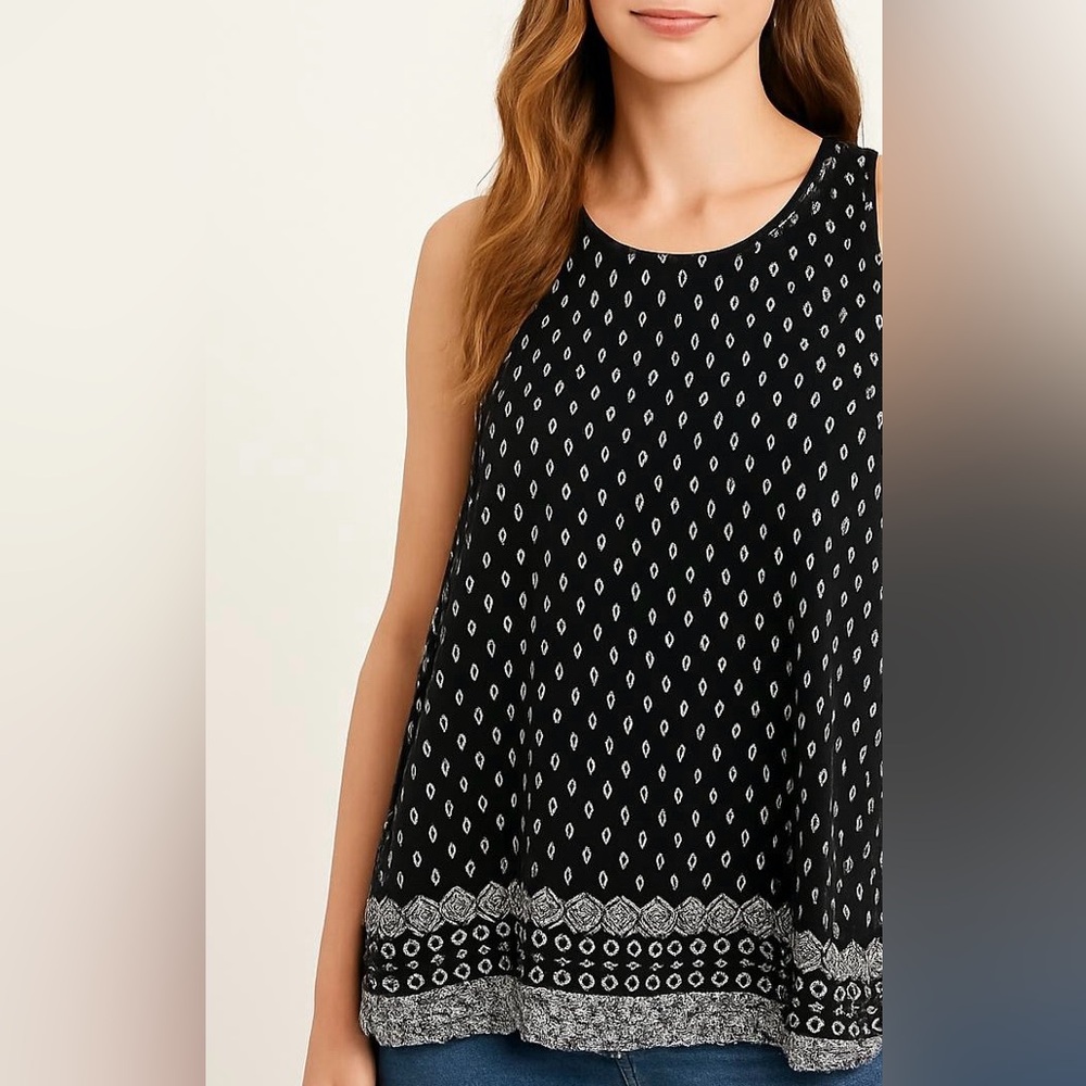 Ocean Drive Black and White Patterned Sleeveless Blouse NEW